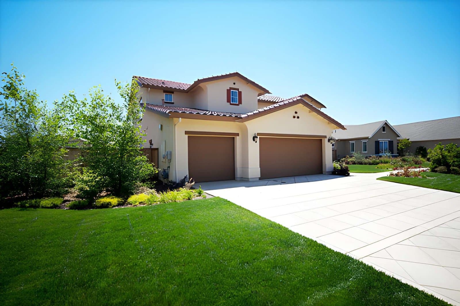 Bright luxury home with garage door